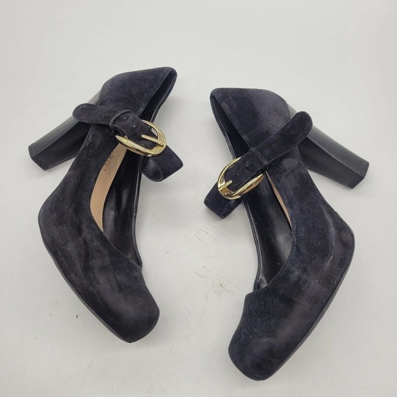 Franco Sarto womens sz 8.5 daniela black suede leather mary jane heels buckle - Picture 4 of 9
